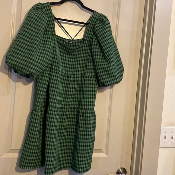 Nasty Gal Gingham Green Tiered Maxi Smock Dress - Picture 2 of 4